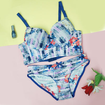 2-Piece Floral Print Push-Up Bra & Underwear Set