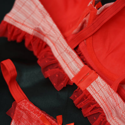 Pattern Lace Trim Padded Bra & Panty Set
