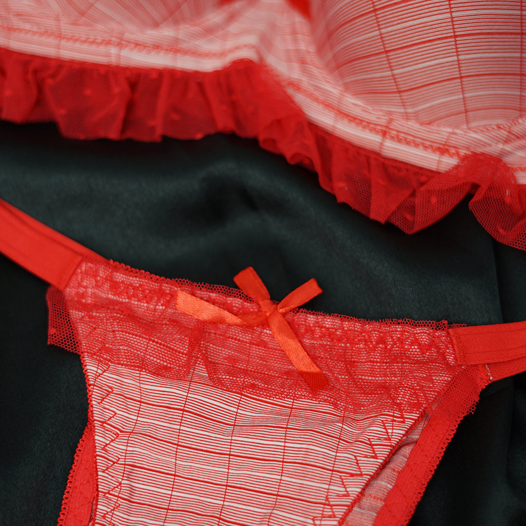 Pattern Lace Trim Padded Bra & Panty Set