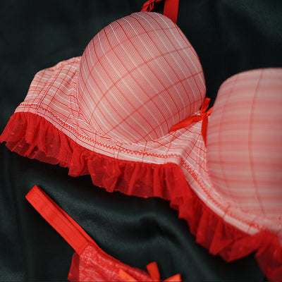 Pattern Lace Trim Padded Bra & Panty Set