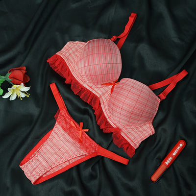 Pattern Lace Trim Padded Bra & Panty Set