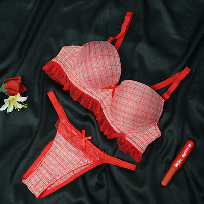 Pattern Lace Trim Padded Bra & Panty Set