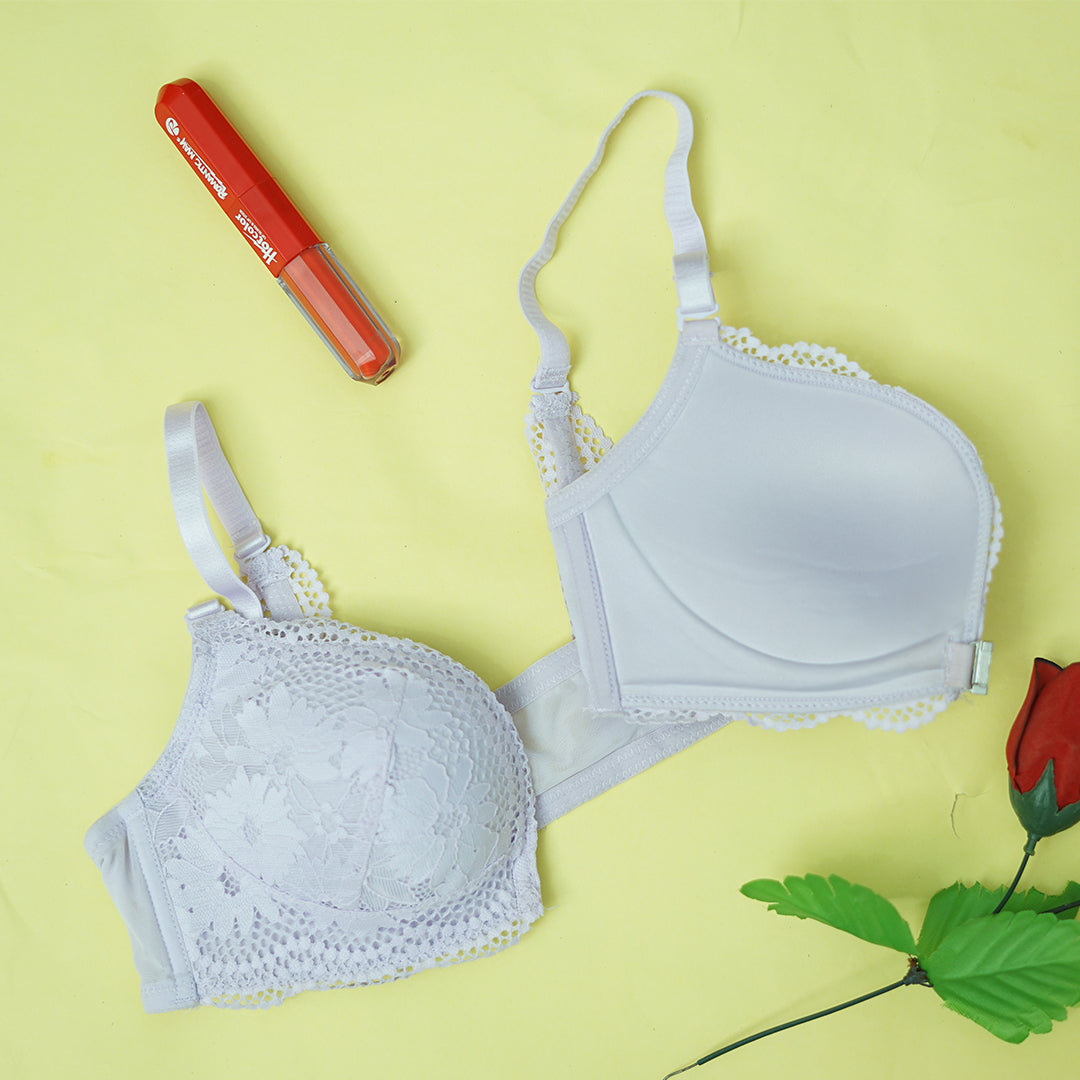 Front Open Wireless Lace Bra for Women | Full Coverage Comfort Brassiere