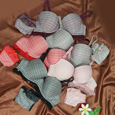 Pattern Lace Trim Padded Bra & Panty Set