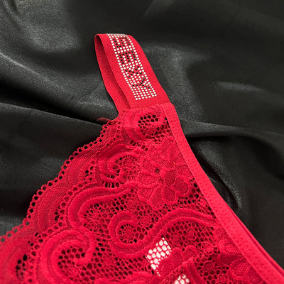 Floral Lace Thong with Crystal Strap Detail