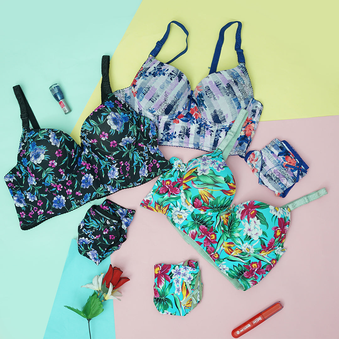 2-Piece Floral Print Push-Up Bra & Underwear Set