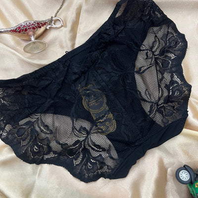 Elegant Black Lace Panty – Floral Mesh Detail