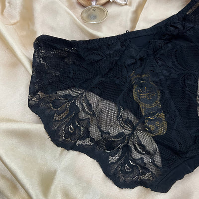 Elegant Black Lace Panty – Floral Mesh Detail