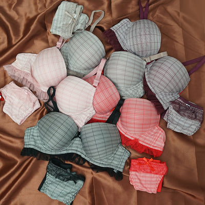 Pattern Lace Trim Padded Bra & Panty Set