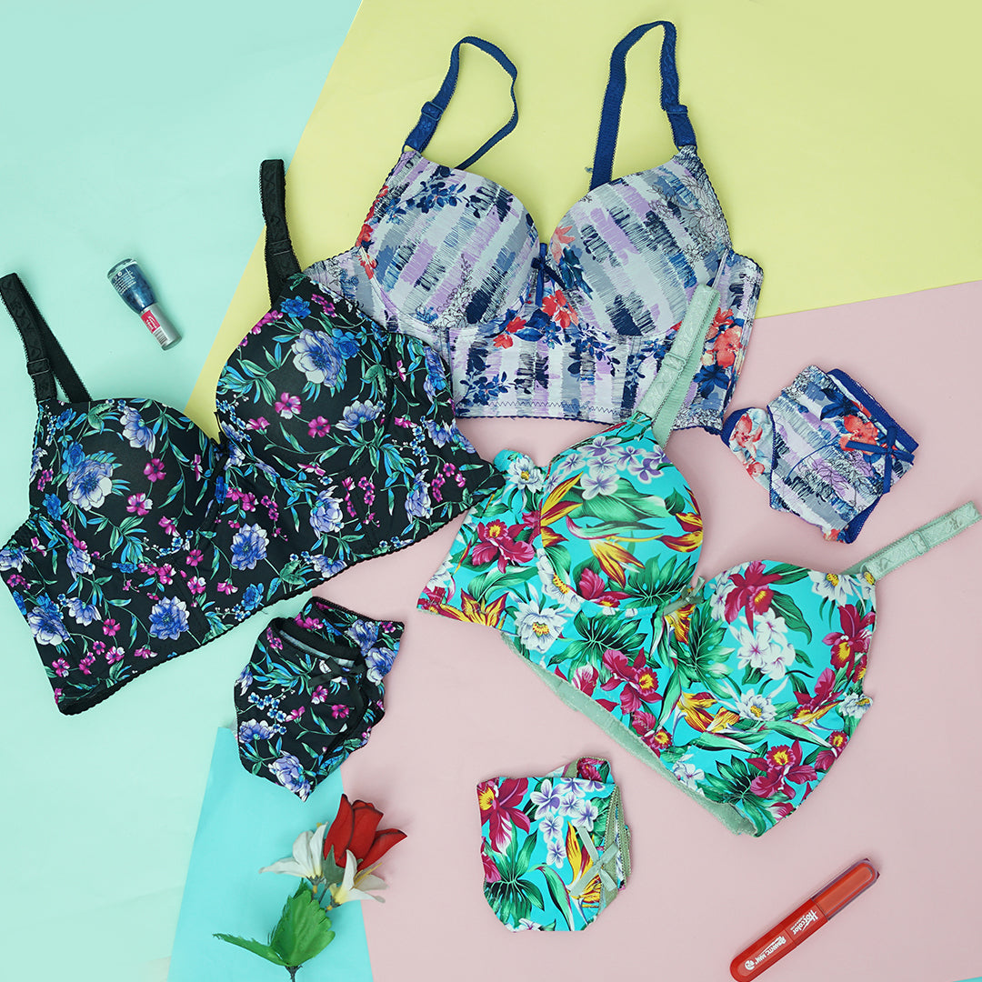 2-Piece Floral Print Push-Up Bra & Underwear Set