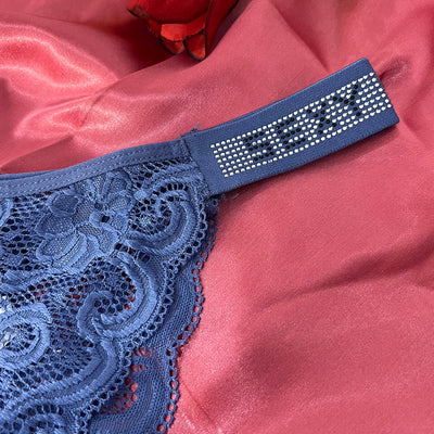 Floral Lace Thong with Crystal Strap Detail