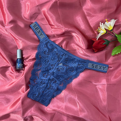 Floral Lace Thong with Crystal Strap Detail