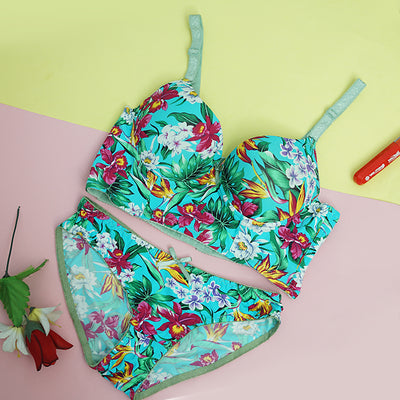 2-Piece Floral Print Push-Up Bra & Underwear Set