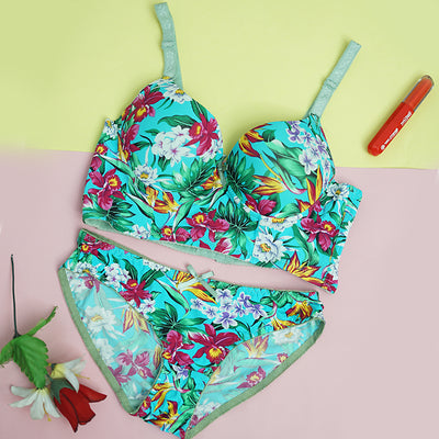 2-Piece Floral Print Push-Up Bra & Underwear Set