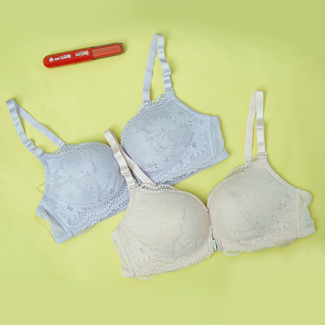 Front Open Wireless Lace Bra for Women | Full Coverage Comfort Brassiere