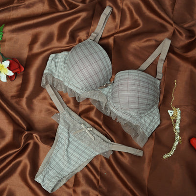 Pattern Lace Trim Padded Bra & Panty Set