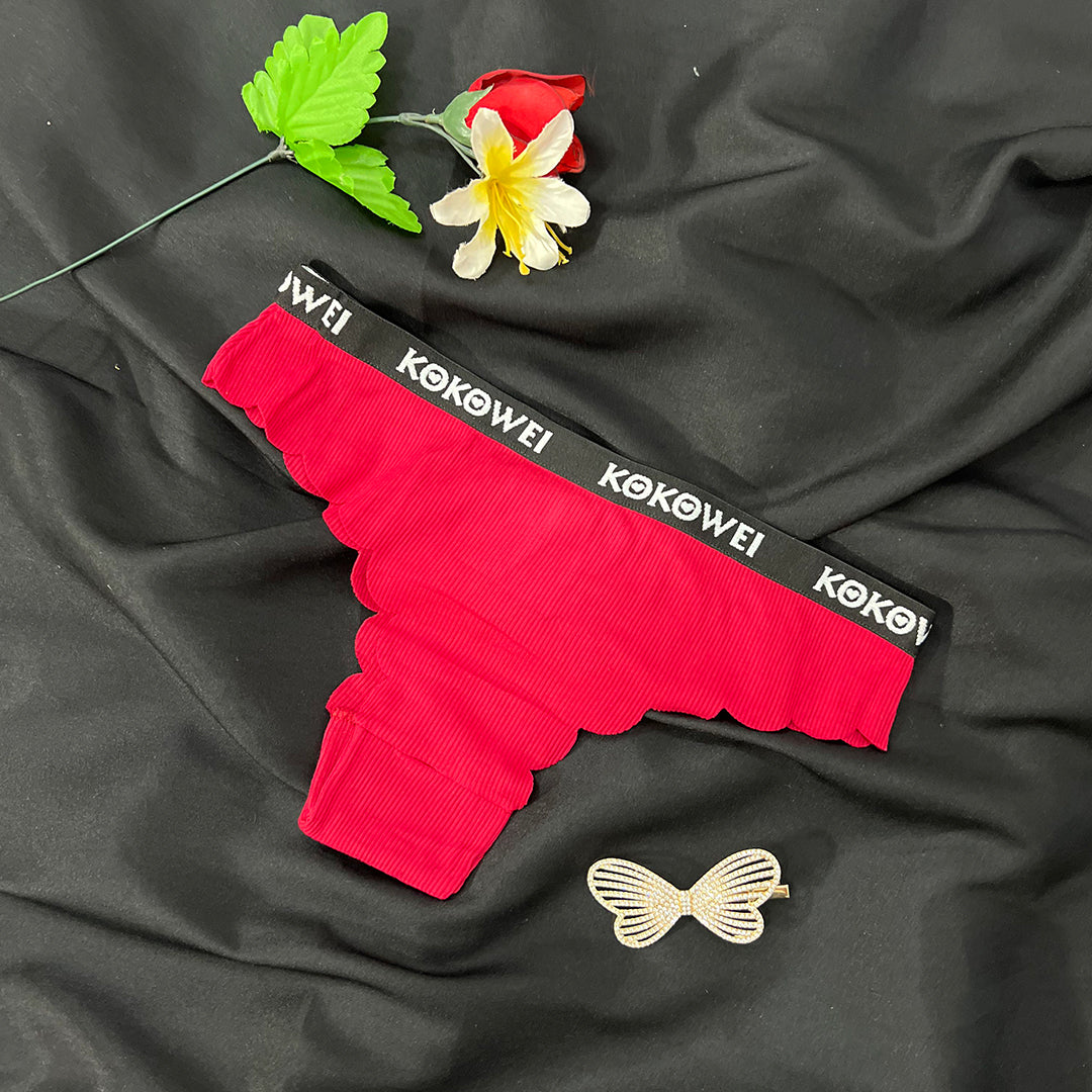 KOKOWEI Ribbed Thong with Scalloped Edges