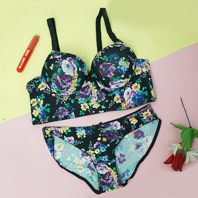 2-Piece Floral Print Push-Up Bra & Underwear Set