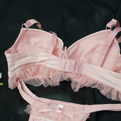 Pattern Lace Trim Padded Bra & Panty Set