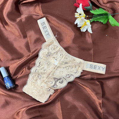 Floral Lace Thong with Crystal Strap Detail