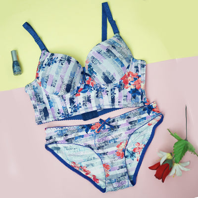2-Piece Floral Print Push-Up Bra & Underwear Set
